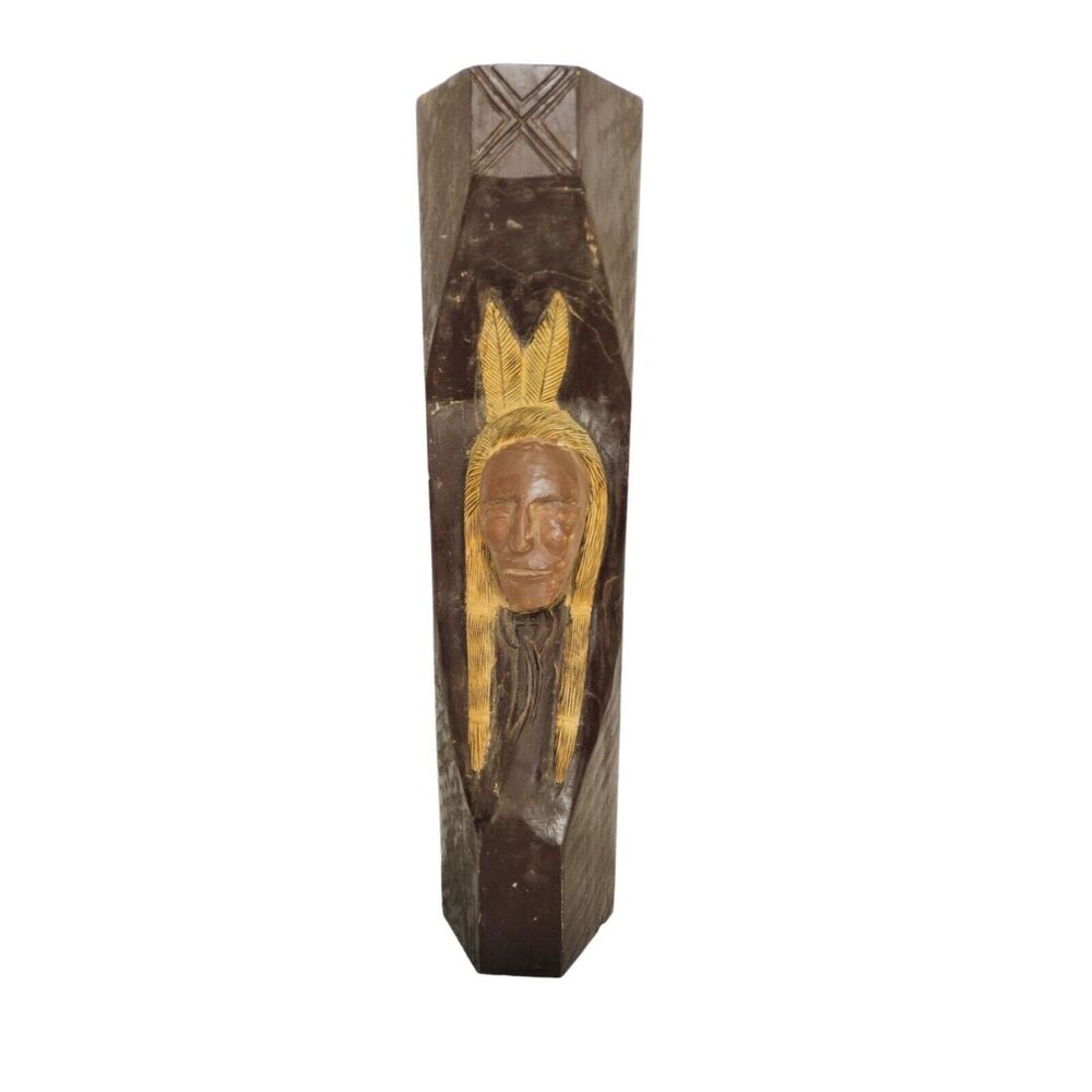 Primitive Hand Carved Native American Chief Spirit Mask Folk Art Wood Sculpture